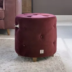 Bowery Footstool , Velvet III, Burgundy