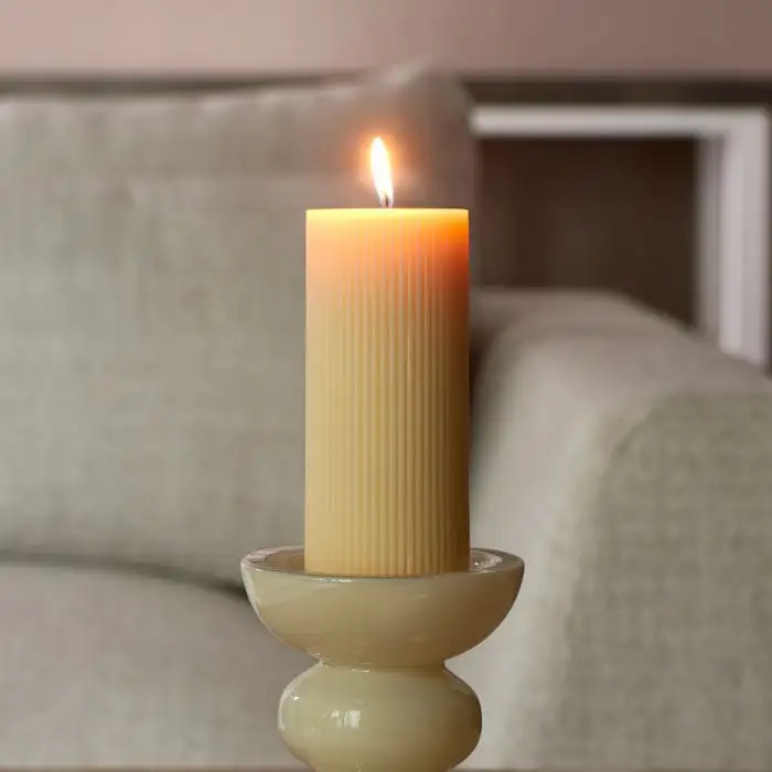 Riviera Maison Pillar Candle Rib Yellow 7x15