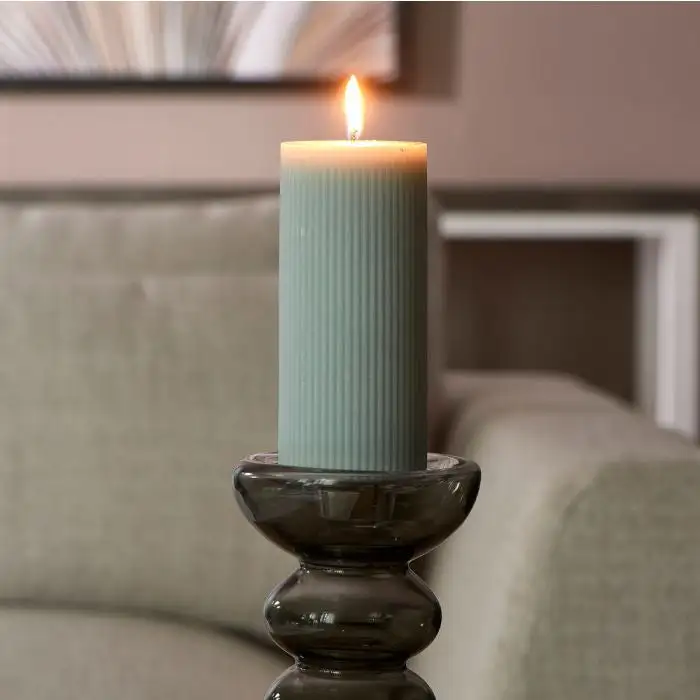 Riviera Maison Pillar Candle Rib Blue 7x15
