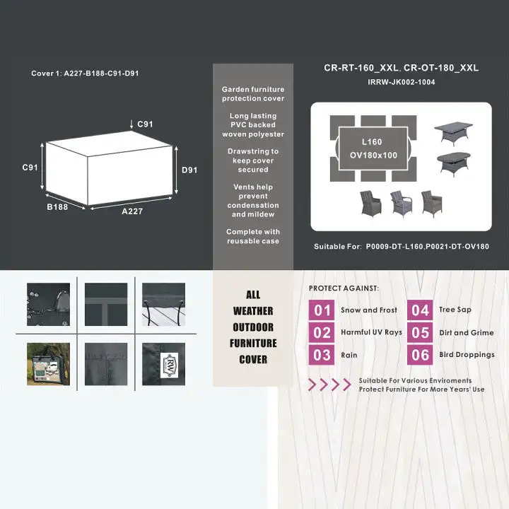 RW Protective Cover - 6 Seat Oval Or Rectangular Sets (Black)