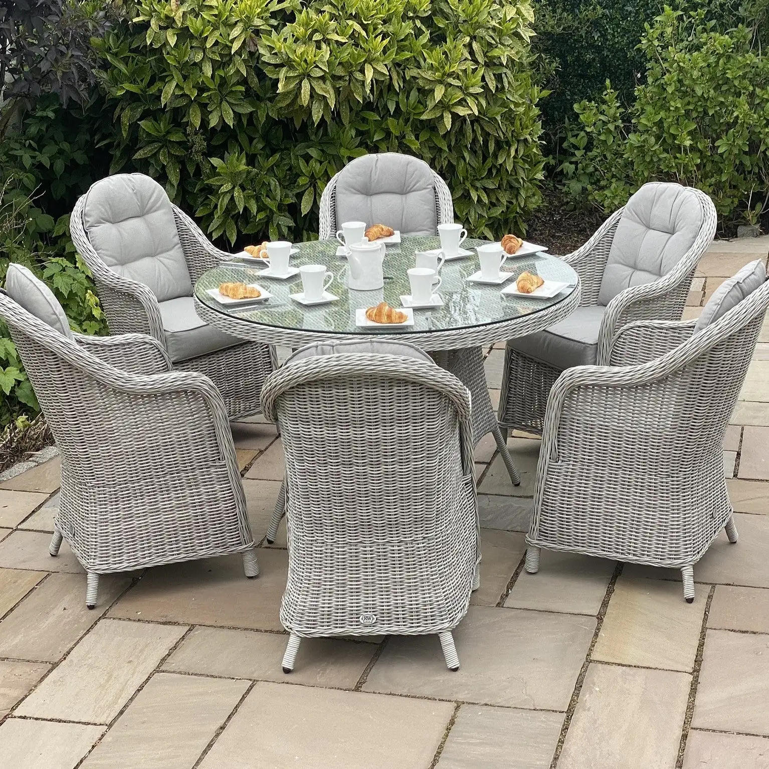 Sepino - 6 Seater Set With Round Table & Lazy Susan (Light Grey)