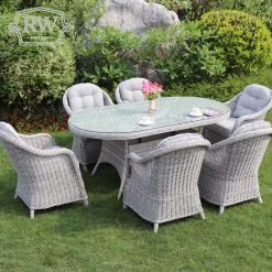 Sepino - 6 Seater Set With Oval Table & Lazy Susan (Light Grey)