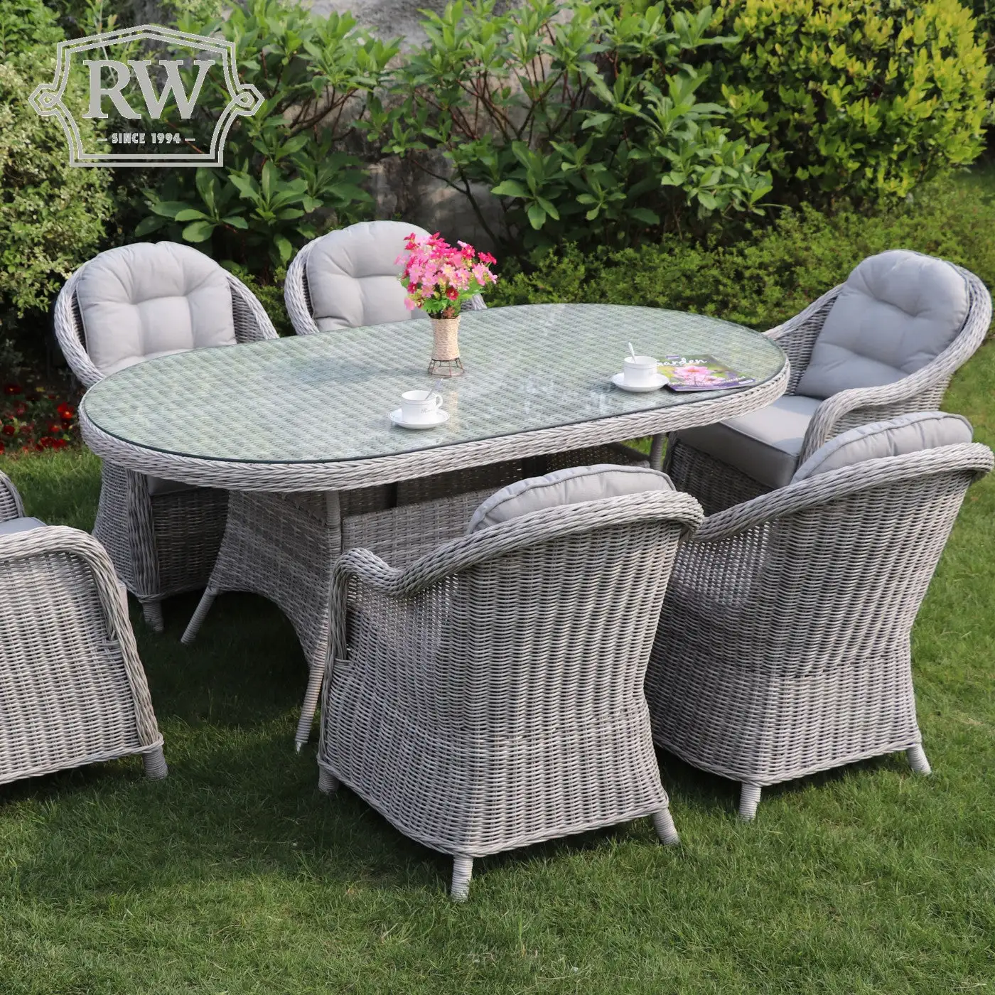Sepino - 6 Seater Set With Oval Table & Lazy Susan (Light Grey) - Image 3