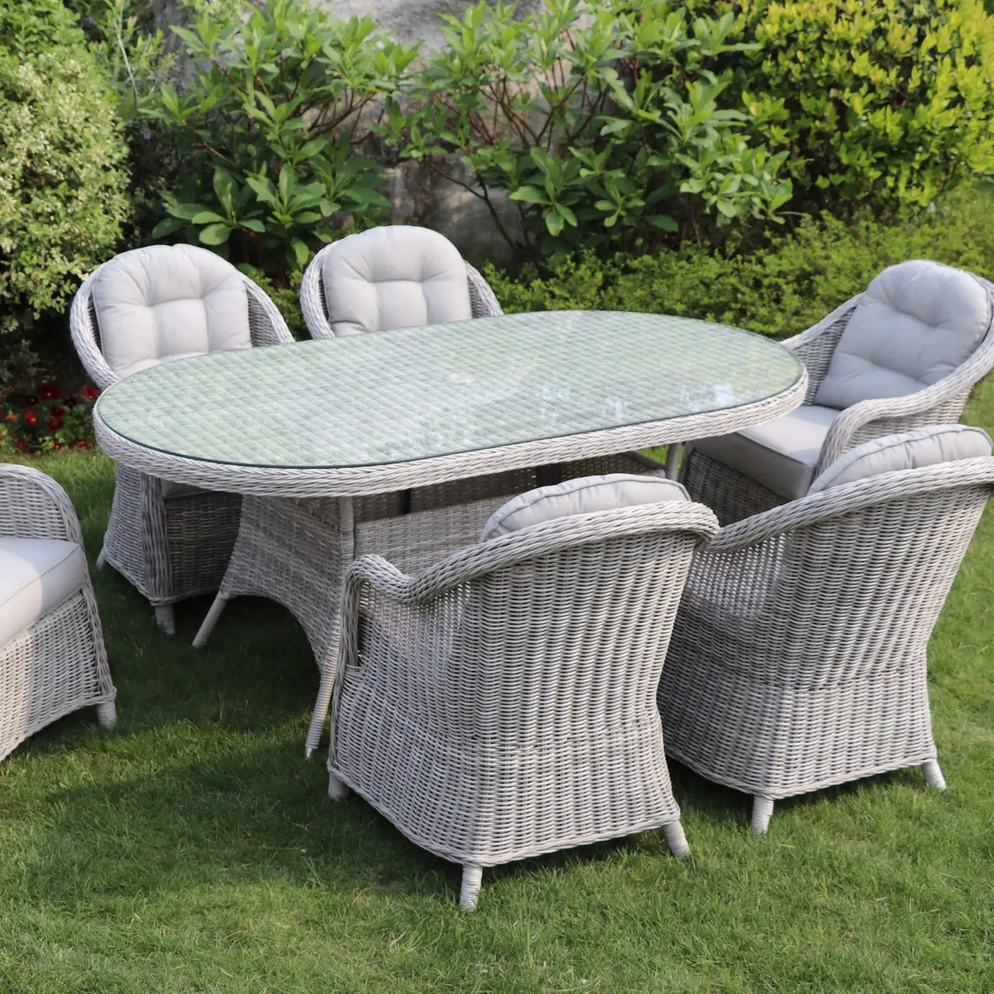 Sepino - 6 Seater Set With Oval Table & Lazy Susan (Light Grey) - Image 4