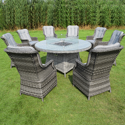 Boston - 8 Seater Set With Round Table & Firepit (Dark Grey)