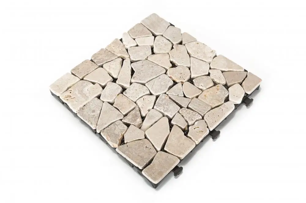 Click Clack Tiles Mosaic Travertine Decking Tile (Pack Of 6)