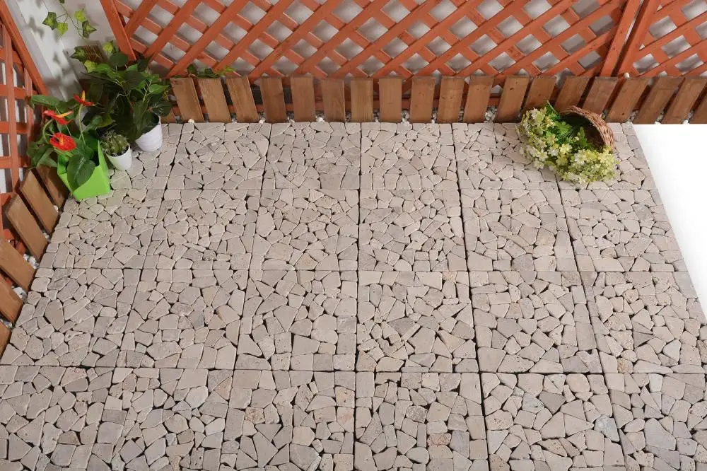 Click Clack Tiles Mosaic Travertine Decking Tile (Pack Of 6) - Image 3