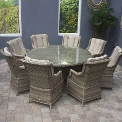 Hampton - 8 Seat Set With 165cm Round Table (Sand Colour Cushions)