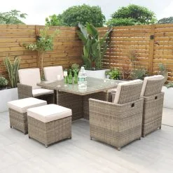 Chester - 4 Seat Cube Set With Square Table (Natural)