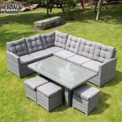 Cuba - Corner Sofa Set With Rectangular Table (Light Grey)