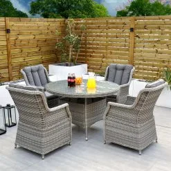 Bali - 4 Seat Set With 120cm Round Table (Grey)