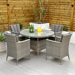 Cuba - 4 Seat Set With 120cm Round Table (Light Grey)