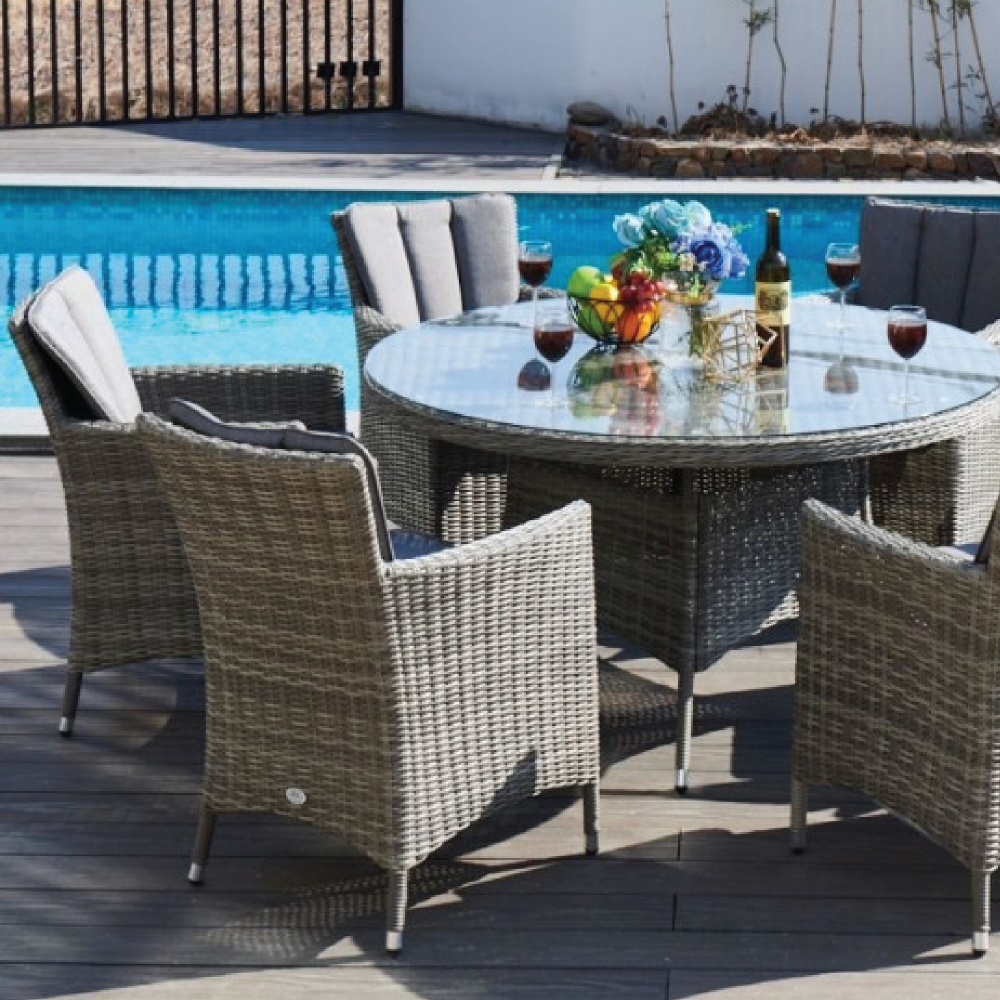 Oxford - 6 Seat Set With 135cm Round Table (Dark Grey)